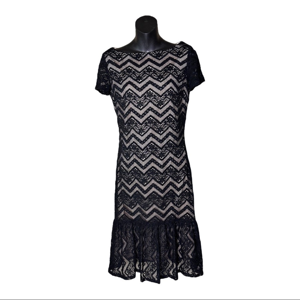 JAX Lace Overlay Ruffle Bottom Dress